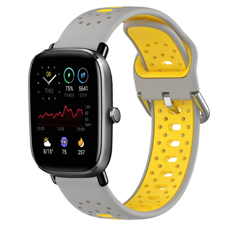 For Amazfit GTS 2 Mini 20mm Breathable Two-Color Silicone Watch Band(Grey+Yellow) - Watch Bands by PMC TechLife | Online Shopping South Africa | PMC TechLife