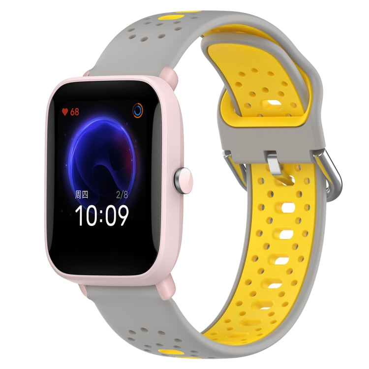 For Amazfit Pop Pro 20mm Breathable Two-Color Silicone Watch Band(Grey+Yellow) -  by PMC TechLife | Online Shopping South Africa | PMC TechLife