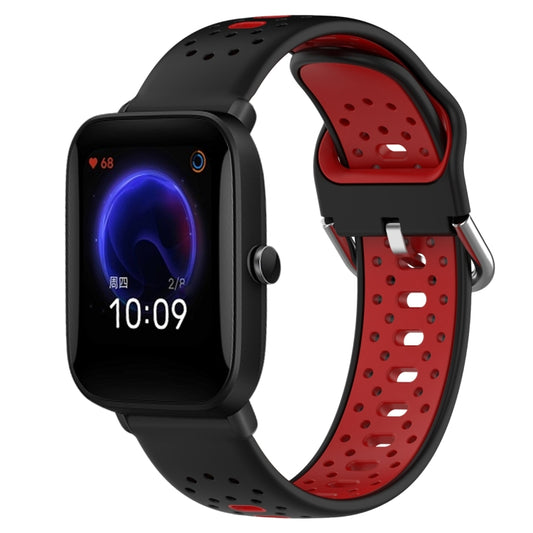 For Amazfit Pop 20mm Breathable Two-Color Silicone Watch Band(Black+Red) - Watch Bands by PMC Jewellery | Online Shopping South Africa | PMC Jewellery