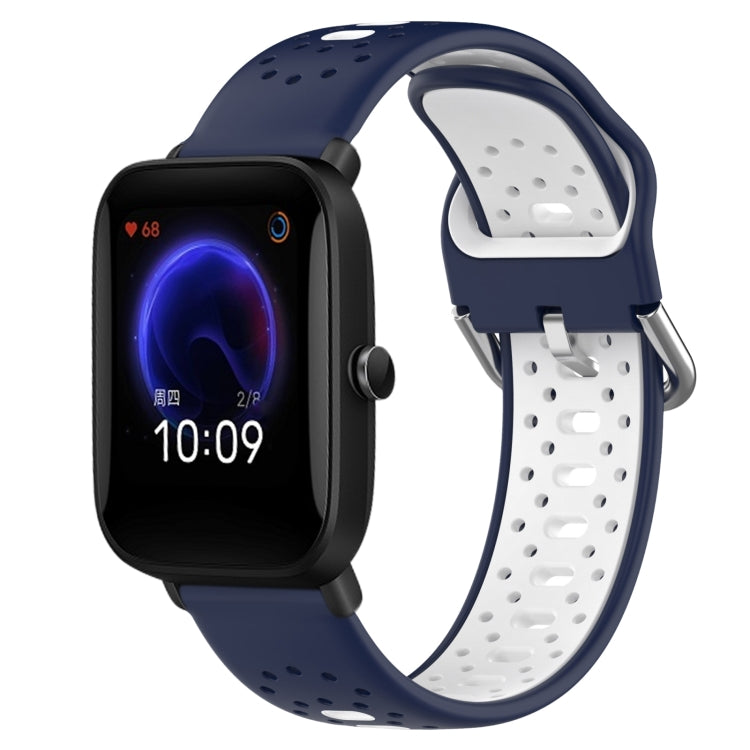 For Amazfit Pop 20mm Breathable Two-Color Silicone Watch Band(Midnight Blue+White) - Watch Bands by PMC TechLife | Online Shopping South Africa | PMC TechLife