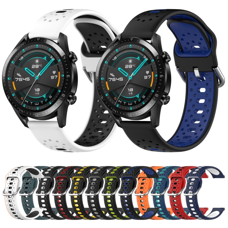 For Honor Magic Watch2 42mm 20mm Breathable Two-Color Silicone Watch Band(Black+Blue) - Watch Bands by PMC Jewellery | Online Shopping South Africa | PMC Jewellery