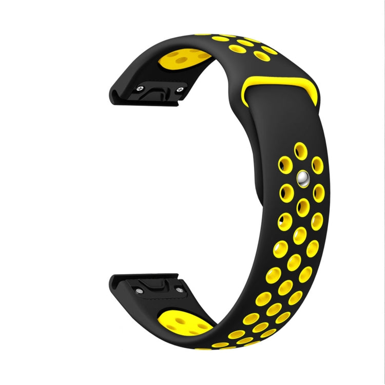 For Garmin Fenix 7 Sapphire Solar 22mm Sports Breathable Silicone Watch Band(Black+Yellow) - Watch Bands by PMC Jewellery | Online Shopping South Africa | PMC Jewellery