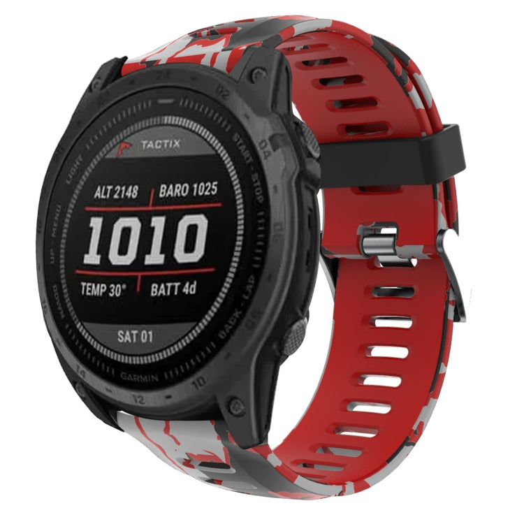 For Garmin Fenix 7X Solar 26mm Camouflage Printed Silicone Watch Band(Red+Army Camouflage) - Watch Bands by PMC Jewellery | Online Shopping South Africa | PMC Jewellery