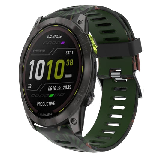 For Garmin Enduro 2 26mm Camouflage Printed Silicone Watch Band(Army Green+Bamboo Camouflage) -  by PMC Jewellery | Online Shopping South Africa | PMC Jewellery