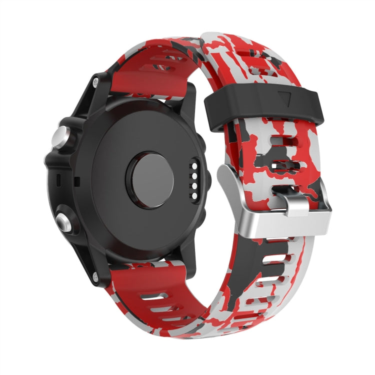 For Garmin Fenix 5X Plus 26mm Camouflage Printed Silicone Watch Band(Red+Army Camouflage) -  by PMC Jewellery | Online Shopping South Africa | PMC Jewellery