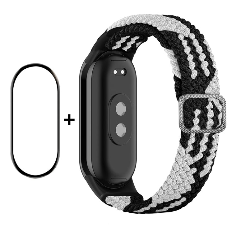 For Xiaomi Mi Band 8 ENKAY Hat-Prince 2 in 1 Set Full Coverage Screen Protector + Elastic Braided Nylon Watch Band(Black White) - Watch Bands by ENKAY | Online Shopping South Africa | PMC Jewellery | Buy Now Pay Later Mobicred