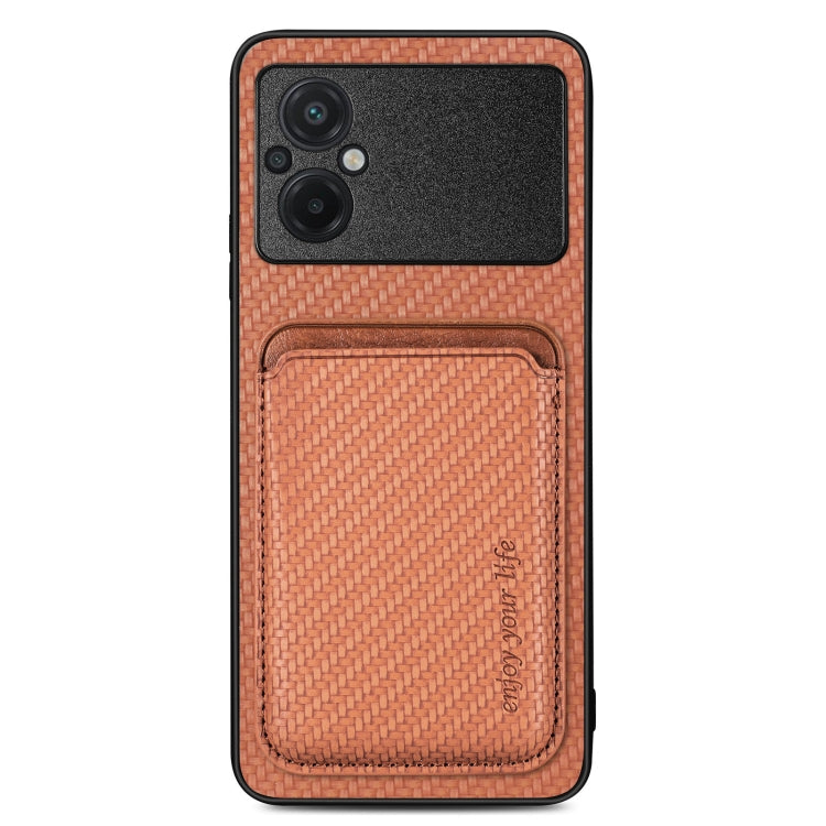 For Xiaomi Poco M5 4G Carbon Fiber Leather Card Magnetic Phone Case(Brown) - Xiaomi Cases by PMC TechLife | Online Shopping South Africa | PMC TechLife | Buy Now Pay Later Mobicred
