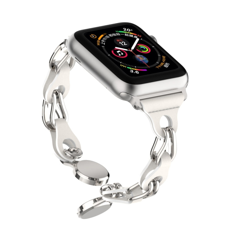 For Apple Watch SE 40mm Hollow Leather Chain Magnetic Buckle Watch Band(White) - Watch Bands by PMC Jewellery | Online Shopping South Africa | PMC Jewellery