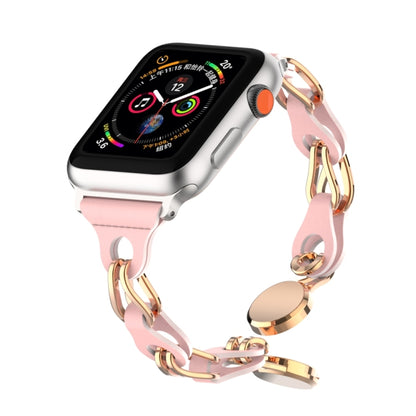 For Apple Watch 7 45mm Hollow Leather Chain Magnetic Buckle Watch Band(Pink) - Watch Bands by PMC Jewellery | Online Shopping South Africa | PMC Jewellery