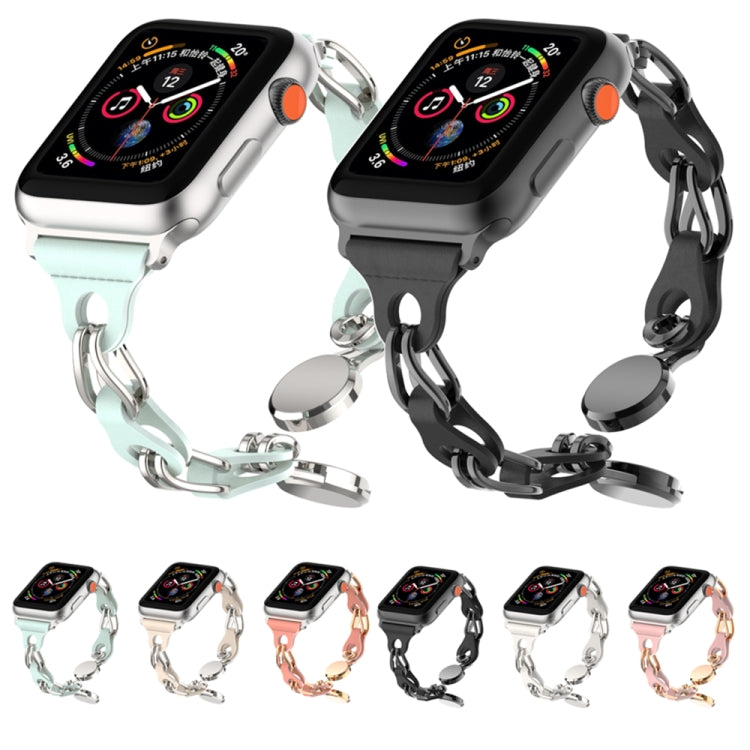 For Apple Watch 3 38mm Hollow Leather Chain Magnetic Buckle Watch Band(Starlight Color) - Watch Bands by PMC Jewellery | Online Shopping South Africa | PMC Jewellery