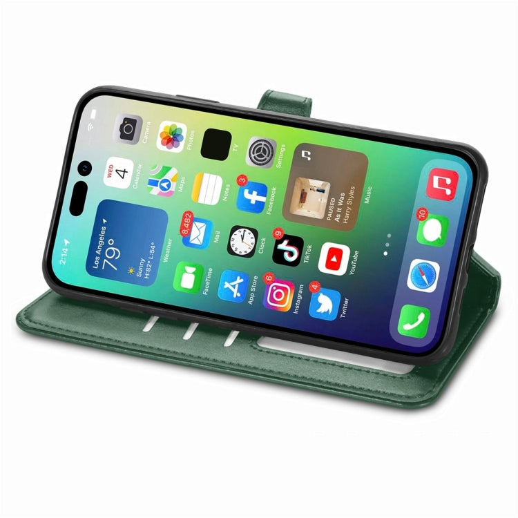 For  iPhone 15 Pro Max Retro Solid Color Buckle Leather Phone Case(Green) - free shipping - PMC TechLife - Order now!