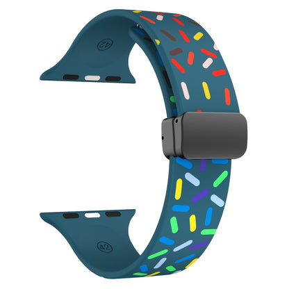 For Apple Watch 8 41mm Rainbow Dots Silicone Magnetic Black Buckle Watch Band(Blue) - Watch Bands by PMC Jewellery | Online Shopping South Africa | PMC Jewellery