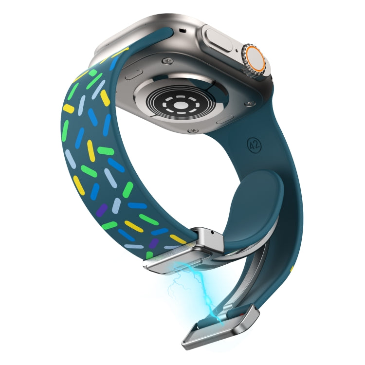 For Apple Watch 8 45mm Rainbow Dots Silicone Magnetic Buckle Watch Band(Blue) - Watch Bands by PMC TechLife | Online Shopping South Africa | PMC TechLife