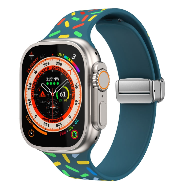 For Apple Watch 7 45mm Rainbow Dots Silicone Magnetic Buckle Watch Band(Blue) - Watch Bands by PMC Jewellery | Online Shopping South Africa | PMC Jewellery