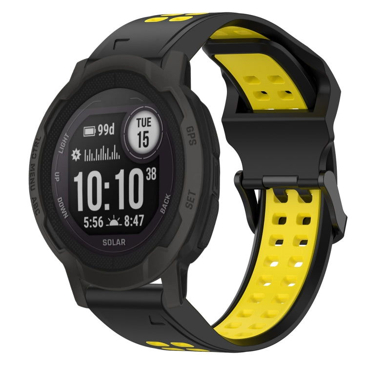 For Garmin  Instinct 2 Solar 22mm Two-Color Reverse Buckle Silicone Watch Band(Black+Yellow) - Watch Bands by PMC TechLife | Online Shopping South Africa | PMC TechLife