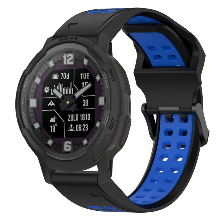 For Garmin Instinct Crossover 22mm Two-Color Reverse Buckle Silicone Watch Band(Black+Blue) - Watch Bands by PMC TechLife | Online Shopping South Africa | PMC TechLife
