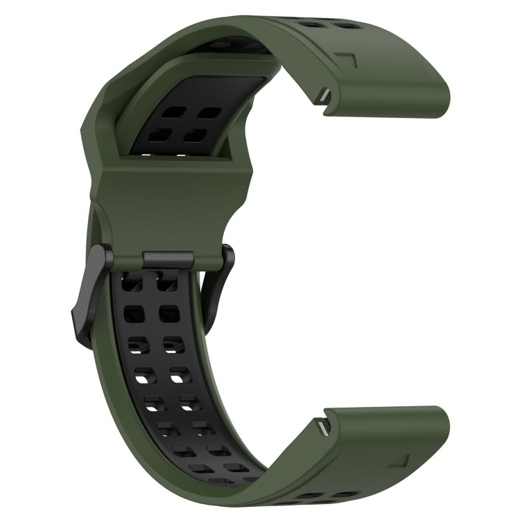 For Garmin Fenix 6 Pro 22mm Two-Color Reverse Buckle Silicone Watch Band(Army Green+Black) - Watch Bands by PMC Jewellery | Online Shopping South Africa | PMC Jewellery