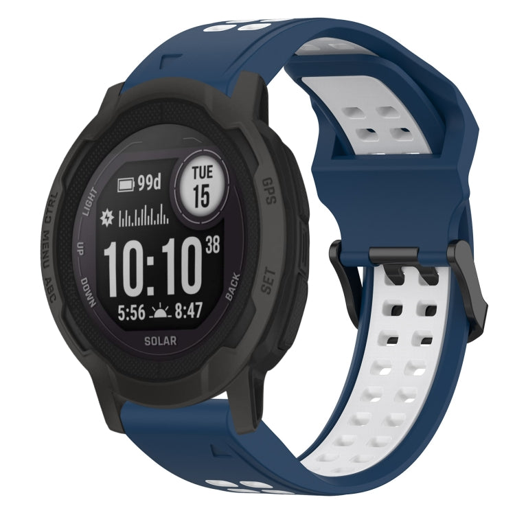 For Garmin Instinct 2 22mm Two-Color Reverse Buckle Silicone Watch Band(Blue+White) - Watch Bands by PMC TechLife | Online Shopping South Africa | PMC TechLife