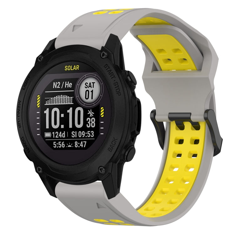 For Garmin Descent G1 22mm Two-Color Reverse Buckle Silicone Watch Band(Grey+Yellow) - Watch Bands by PMC Jewellery | Online Shopping South Africa | PMC Jewellery