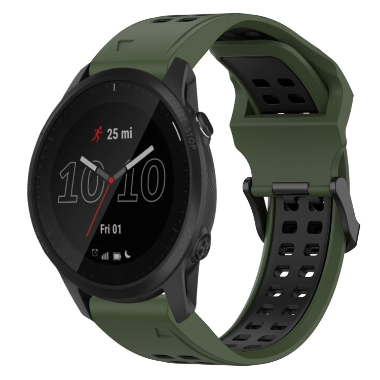 For Garmin Forerunner 945 22mm Two-Color Reverse Buckle Silicone Watch Band(Army Green+Black) - Watch Bands by PMC TechLife | Online Shopping South Africa | PMC TechLife