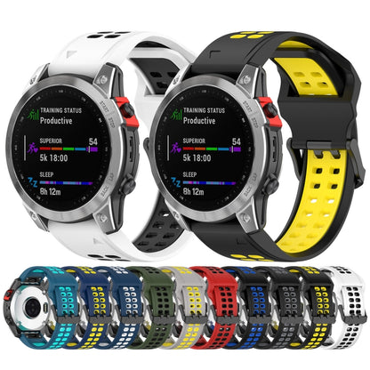 For Garmin Fenix 5 22mm Two-Color Reverse Buckle Silicone Watch Band(Blue+Yellow) - Watch Bands by PMC Jewellery | Online Shopping South Africa | PMC Jewellery