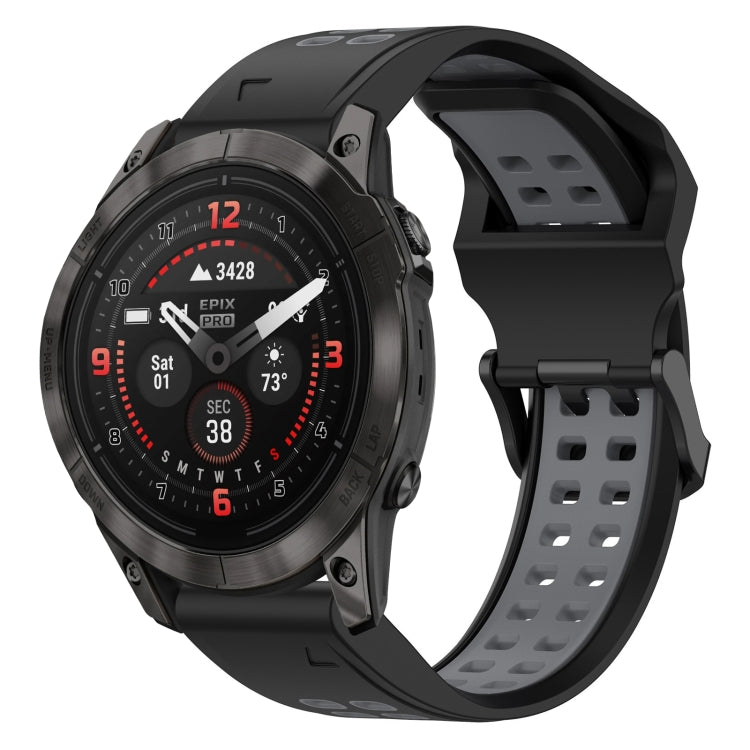 For Garmin Epix Pro 51mm 26mm Two-Color Reverse Buckle Silicone Watch Band(Black+Grey) - Watch Bands by PMC TechLife | Online Shopping South Africa | PMC TechLife