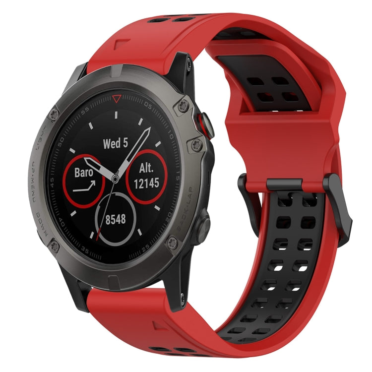 For Garmin Fenix 5X 26mm Two-Color Reverse Buckle Silicone Watch Band(Red+Black) - Watch Bands by PMC Jewellery | Online Shopping South Africa | PMC Jewellery