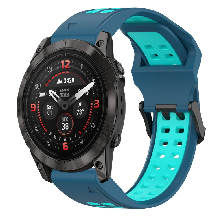 For Garmin Epix Pro 42mm 20mm Two-Color Reverse Buckle Silicone Watch Band(Blue+Teal) - Watch Bands by PMC TechLife | Online Shopping South Africa | PMC TechLife