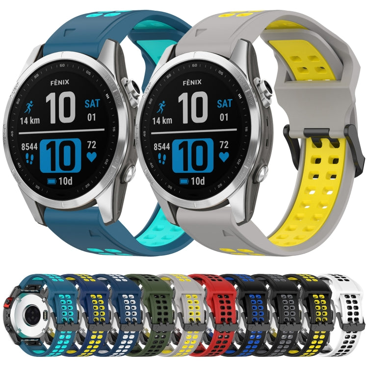 For Garmin Epix Pro 42mm 20mm Two-Color Reverse Buckle Silicone Watch Band(Grey+Yellow) - Watch Bands by PMC Jewellery | Online Shopping South Africa | PMC Jewellery