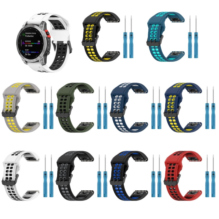 For Garmin Instinct 2S 20mm Two-Color Reverse Buckle Silicone Watch Band(Black+Blue) - Watch Bands by PMC TechLife | Online Shopping South Africa | PMC TechLife