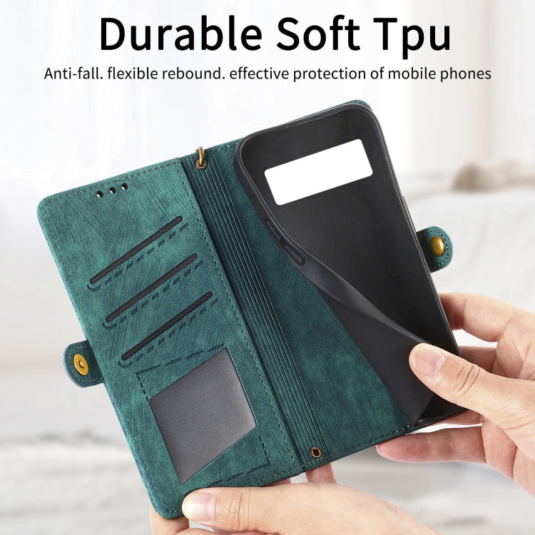 For Google Pixel 6a Geometric Zipper Wallet Side Buckle Leather Phone Case(Green) - Google Cases by PMC TechLife | Online Shopping South Africa | PMC TechLife | Buy Now Pay Later Mobicred