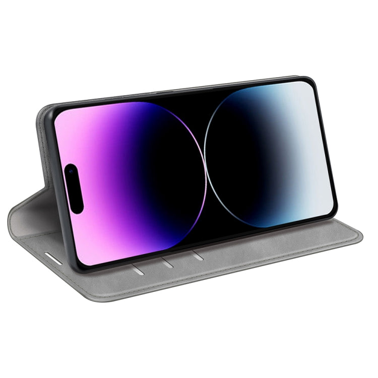 For iPhone 15 Pro Retro-skin Magnetic Suction Leather Phone Case(Grey) - free shipping - PMC TechLife - Order now!