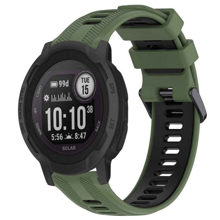 For Garmin Instinct 2 Solar Sports Two-Color Silicone Watch Band(Army Green+Black) - Watch Bands by PMC Jewellery | Online Shopping South Africa | PMC Jewellery