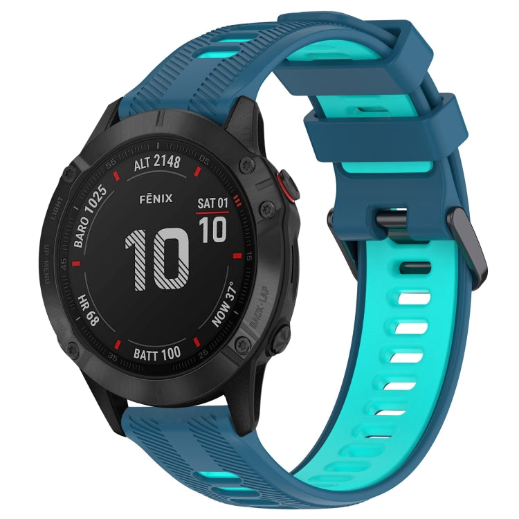 For Garmin Fenix 6 Pro Sports Two-Color Silicone Watch Band(Blue+Teal) - Watch Bands by PMC Jewellery | Online Shopping South Africa | PMC Jewellery