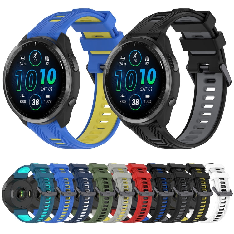 For Garmin Forerunner 945 Sports Two-Color Silicone Watch Band(Blue+Yellow) - Watch Bands by PMC Jewellery | Online Shopping South Africa | PMC Jewellery