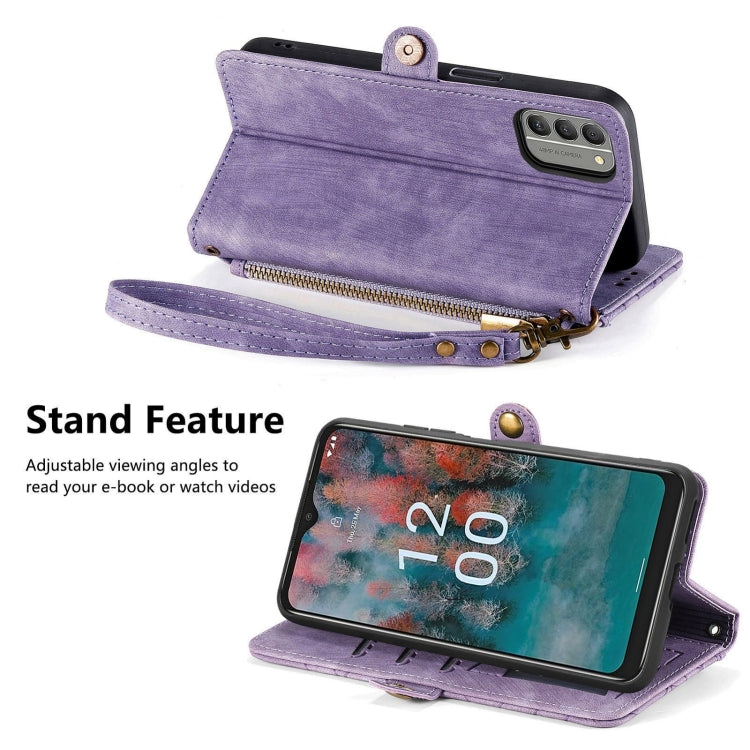 For Nokia C12 Geometric Zipper Wallet Side Buckle Leather Phone Case(Purple) - free shipping - PMC TechLife - Order now!
