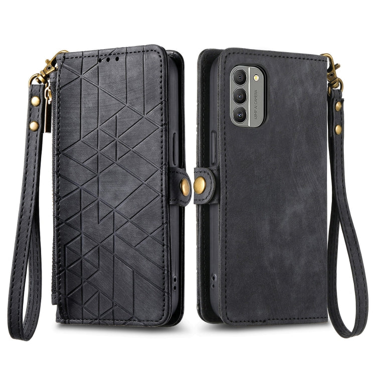 For Nokia X30 5G Geometric Zipper Wallet Side Buckle Leather Phone Case(Black) - Nokia Cases by PMC TechLife | Online Shopping South Africa | PMC TechLife