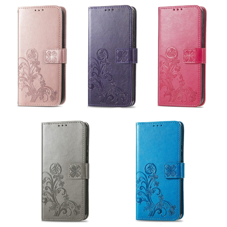 For OPPO A38 Four-leaf Clasp Embossed Buckle Leather Phone Case(Grey) - free shipping - PMC TechLife - Order now!