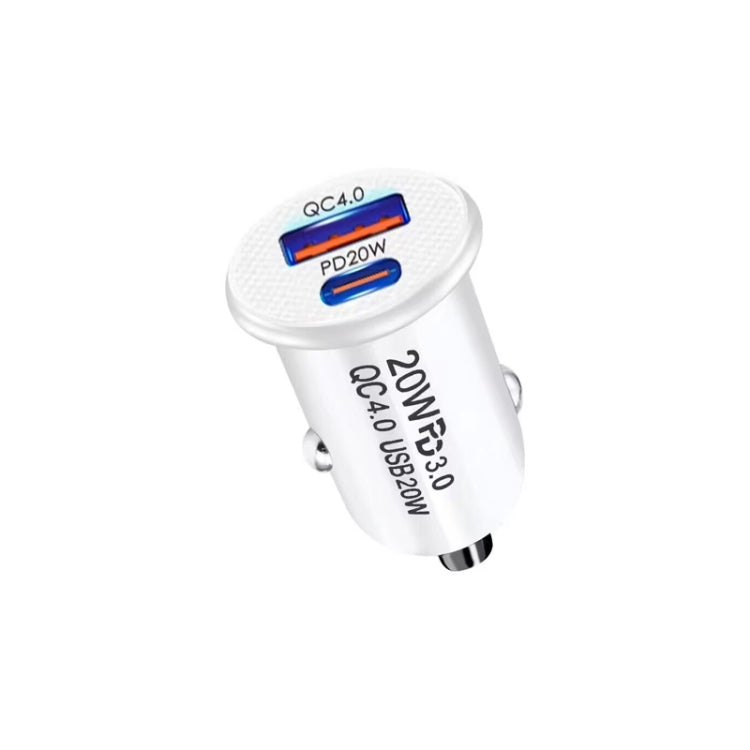 P10 Mini Style QC4.0 USB / PD20W Dual Port Car Charger(White) - Car Charger by PMC TechLife | Online Shopping South Africa | PMC TechLife