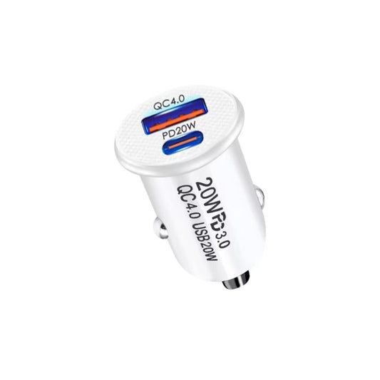 P10 Mini Style QC4.0 USB / PD20W Dual Port Car Charger(White) - Car Charger by PMC Jewellery | Online Shopping South Africa | PMC Jewellery