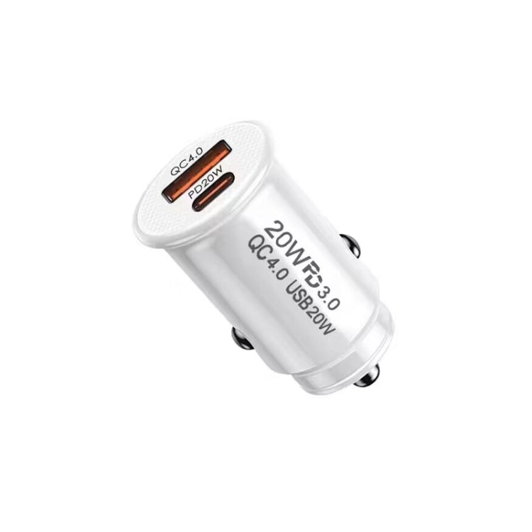P10 Mini Style QC4.0 USB / PD20W Dual Port Car Charger(White) - Car Charger by PMC Jewellery | Online Shopping South Africa | PMC Jewellery