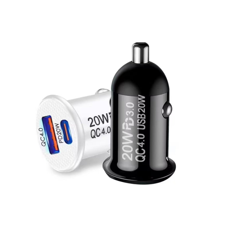 P10 Mini Style QC4.0 USB / PD20W Dual Port Car Charger(White) - Car Charger by PMC TechLife | Online Shopping South Africa | PMC TechLife
