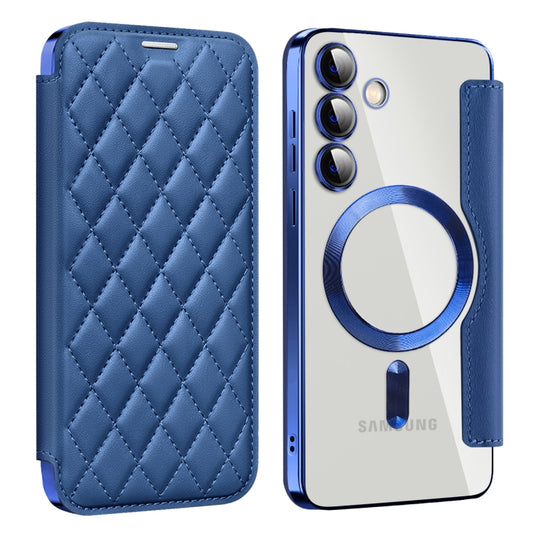 For Samsung Galaxy S24+ 5G Shield Magsafe RFID Anti-theft Rhombus Leather Phone Case(Dark Blue) - Galaxy S24+ 5G Cases by PMC Jewellery | Online Shopping South Africa | PMC Jewellery