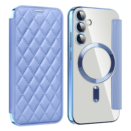 For Samsung Galaxy S23 FE 5G Shield Magsafe RFID Anti-theft Rhombus Leather Phone Case(Blue) - Galaxy S23 FE 5G Cases by PMC Jewellery | Online Shopping South Africa | PMC Jewellery