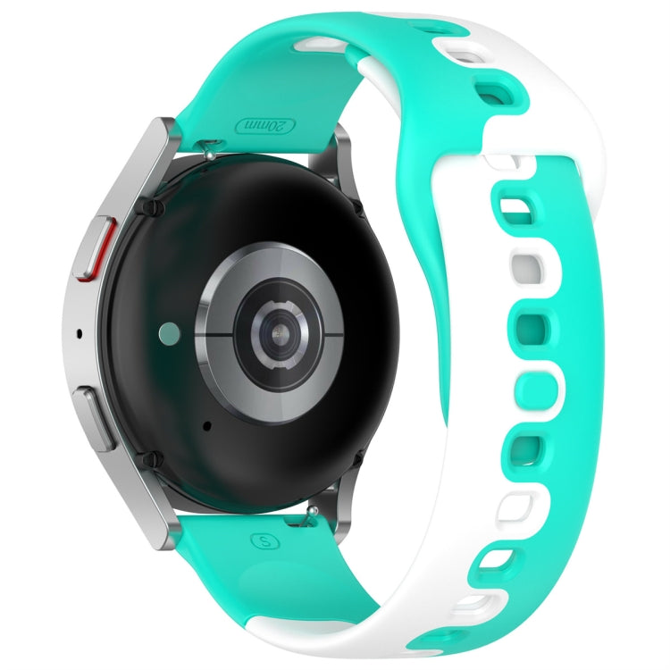 For Samsung Galaxy Watch Active 20mm Double Color Silicone Watch Band(Cyan+White) - Watch Bands by PMC TechLife | Online Shopping South Africa | PMC TechLife