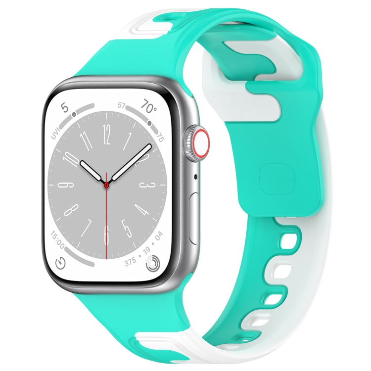 For Apple Watch 5 40mm Double Color Silicone Watch Band(Cyan+White) - Watch Bands by PMC TechLife | Online Shopping South Africa | PMC TechLife