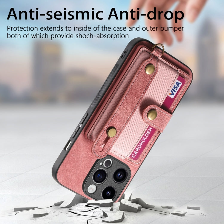 For iPhone 15 Pro Retro Cross Wristband Wallet Leather Back Phone Case(Pink) - iPhone 15 Pro Cases by PMC TechLife | Online Shopping South Africa | PMC TechLife | Buy Now Pay Later Mobicred