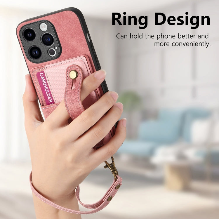 For iPhone 15 Pro Retro Cross Wristband Wallet Leather Back Phone Case(Pink) - iPhone 15 Pro Cases by PMC TechLife | Online Shopping South Africa | PMC TechLife | Buy Now Pay Later Mobicred