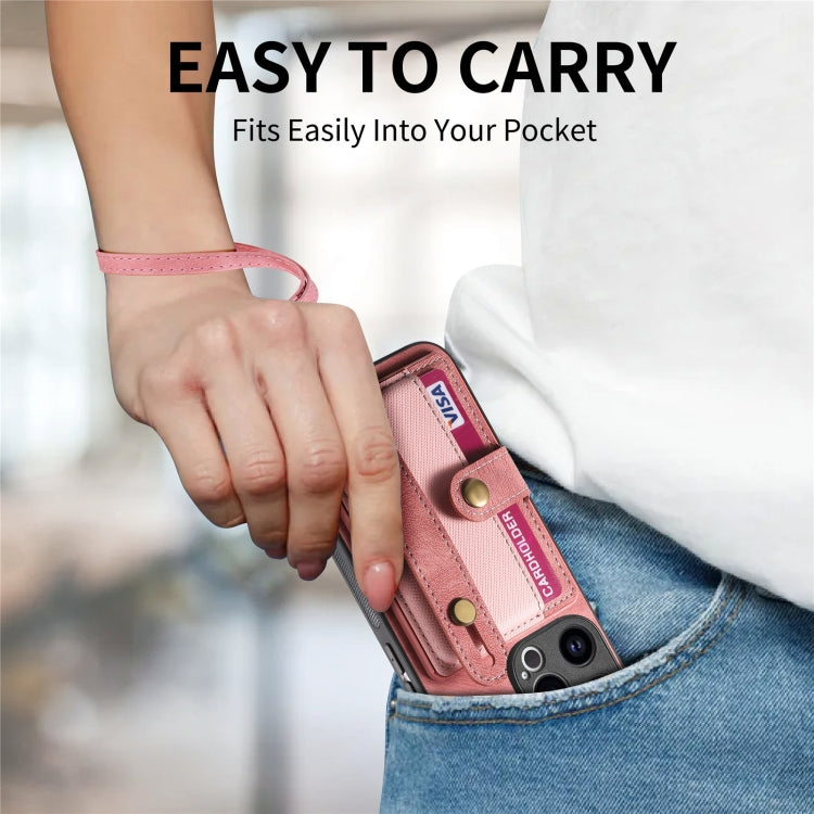 For iPhone 15 Pro Retro Cross Wristband Wallet Leather Back Phone Case(Pink) - iPhone 15 Pro Cases by PMC TechLife | Online Shopping South Africa | PMC TechLife | Buy Now Pay Later Mobicred