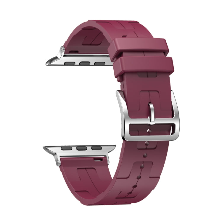 For Apple Watch Series 8 45mm H Texture Soft Silicone Buckle Watch Band(Wine) - free shipping - PMC TechLife - Order now!